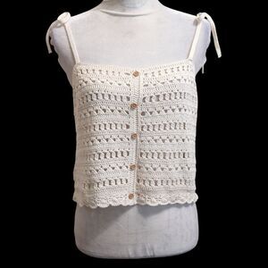 AMERICAN EAGLE Crochet Creamy White Strappy Tank Top Festival Small